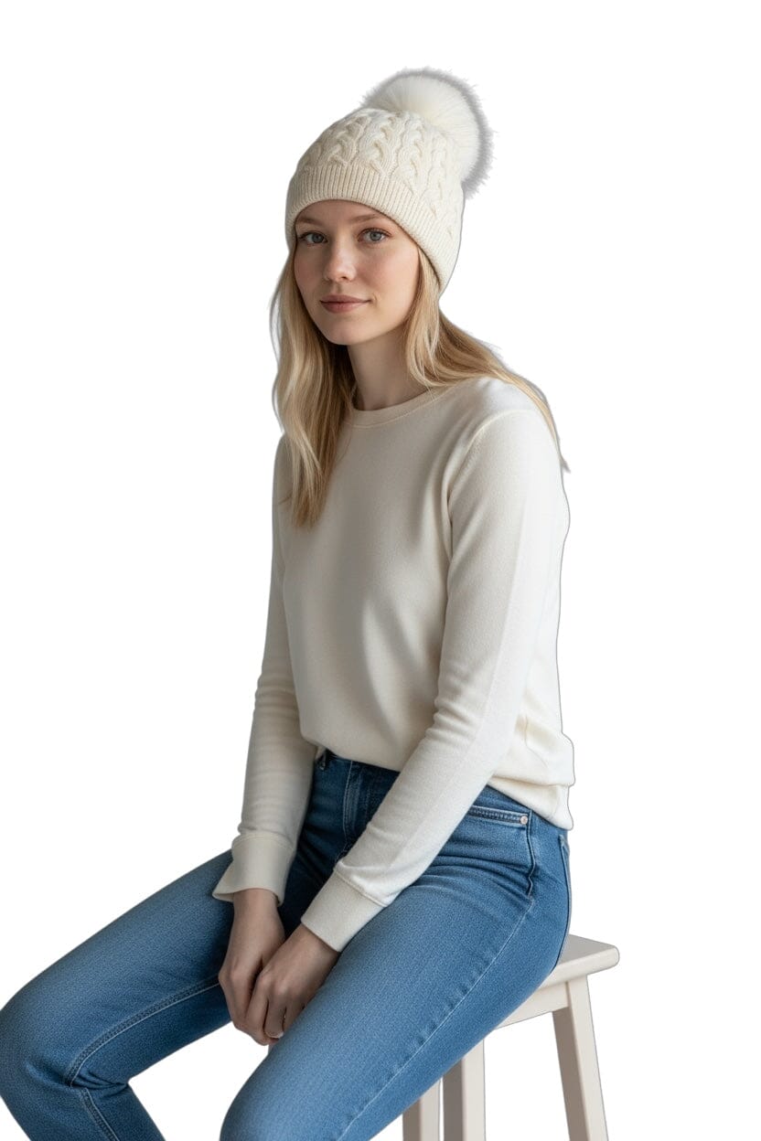 CABLE KNIT OFF WHITE BEANIE Prenelove Off White 