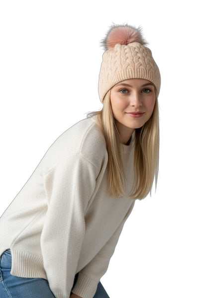 CABLE KNIT PINK BEANIE Prenelove 
