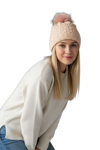 CABLE KNIT PINK BEANIE Prenelove 