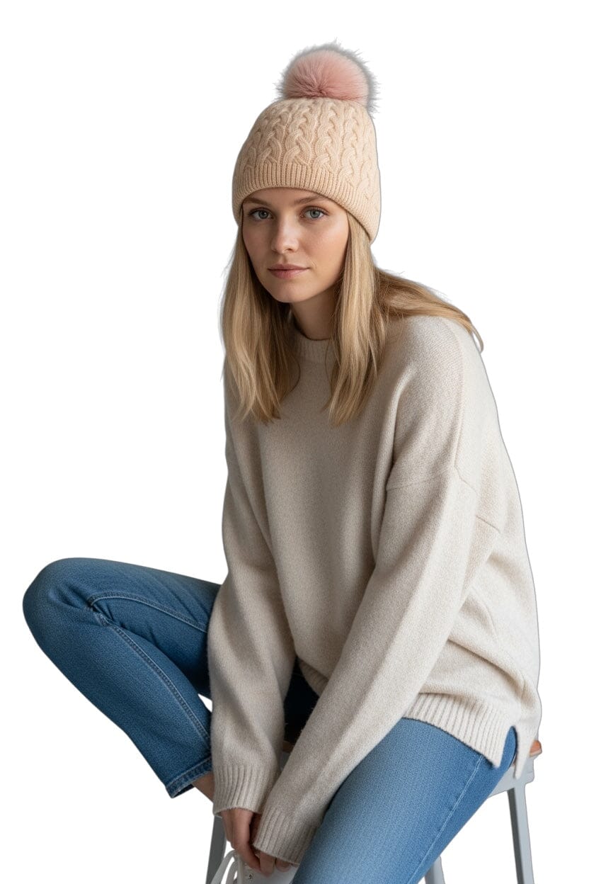 CABLE KNIT PINK BEANIE Prenelove Pink 