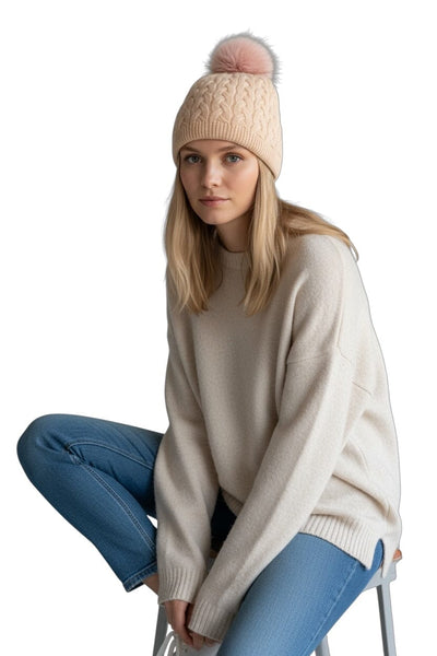 CABLE KNIT PINK BEANIE Prenelove Pink 