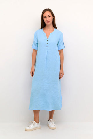 CAFTAN LIGHT BLUE LINEN DRESS Dress CREAM 