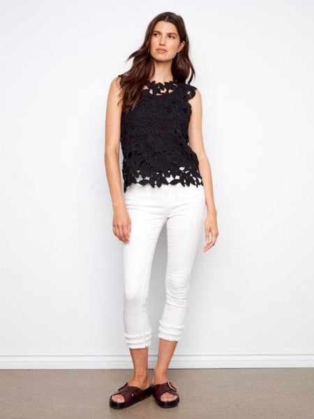 CAP SLEEVE BLACK CROCHET TOP Shirts & Tops Charlie B 