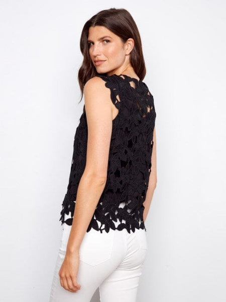 CAP SLEEVE BLACK CROCHET TOP Shirts & Tops Charlie B 