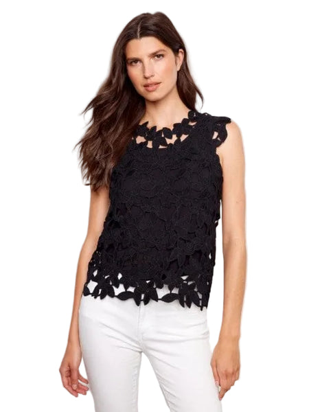 CAP SLEEVE BLACK CROCHET TOP Shirts & Tops Charlie B S Black 001 