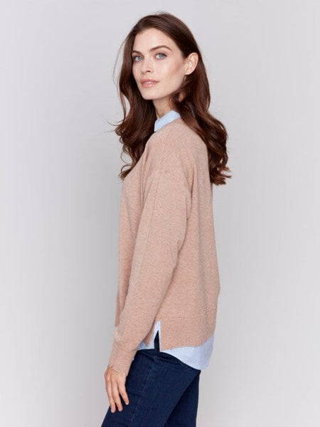 CARAMEL FOOLER SWEATER WITH ROUND SHIRT COLLAR sweatshirt Charlie B. 