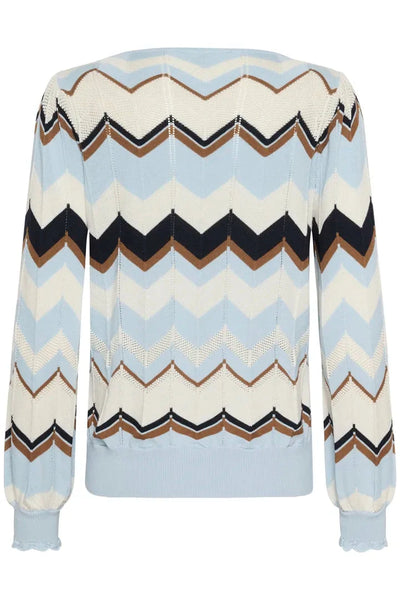 CASHMERE BLUE ZIGZAG KNIT CREW NECK SWEATER Sweater CREAM 