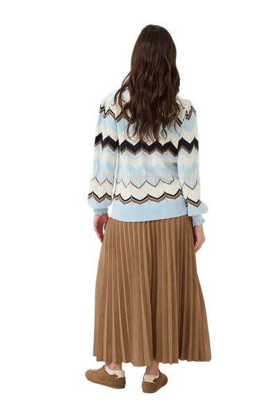 CASHMERE BLUE ZIGZAG KNIT CREW NECK SWEATER Sweater CREAM 