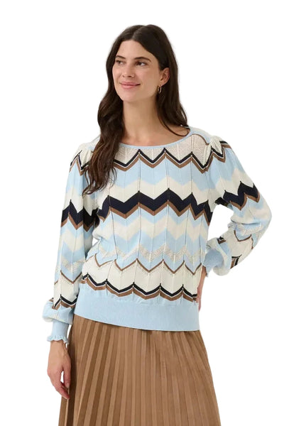 CASHMERE BLUE ZIGZAG KNIT CREW NECK SWEATER Sweater CREAM 