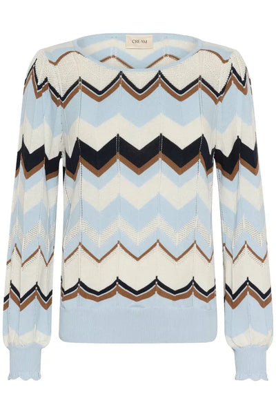 CASHMERE BLUE ZIGZAG KNIT CREW NECK SWEATER Sweater CREAM 