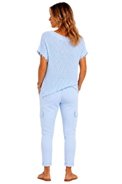 CERULEAN BLUE CRINKLE CARGO DRAWSTRING WAIST PANT Pants Made In Italy 