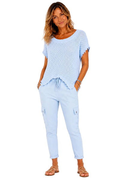 CERULEAN BLUE CRINKLE CARGO DRAWSTRING WAIST PANT Pants Made In Italy One Size Cerulean Blue 