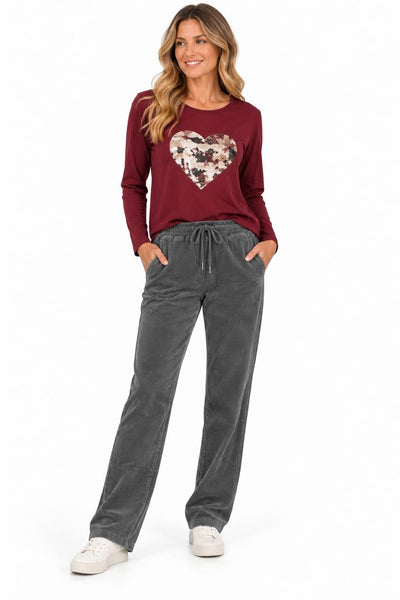 CHARCOAL CORDUROY DRAWSTRING PANTS Pant Femme Fatale 