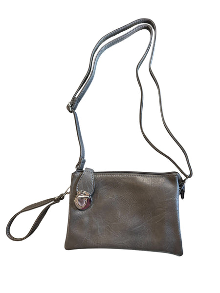 CHARCOAL CROSSBODY BAG WITH MULTI POCKETS & REMOVABLE ADJUSTABLE STRAP Handbag FashionWear Collection 