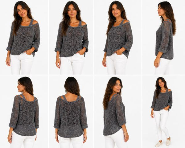 CHARCOAL OPEN KNIT CROCHET TOP Top FashionWear Collection 