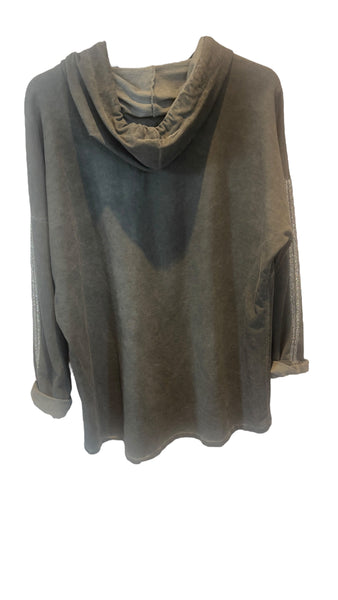 CHARCOAL SILVER HEART BEAUTIFUL COTTON HOODY Sweater Karma 