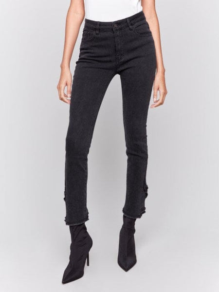 CHARCOAL SLIM FIT JEANS WITH FRAYED TULIP HEM Pant Charlie B. 