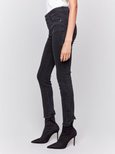 CHARCOAL SLIM FIT JEANS WITH FRAYED TULIP HEM Pant Charlie B. 