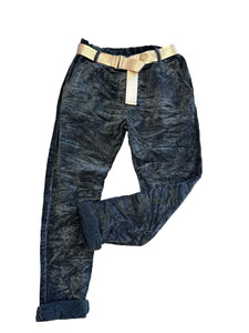 CHARCOAL VELVET BABY CORD PANT WITH BELT Pants FashionWear OS Charcoal 