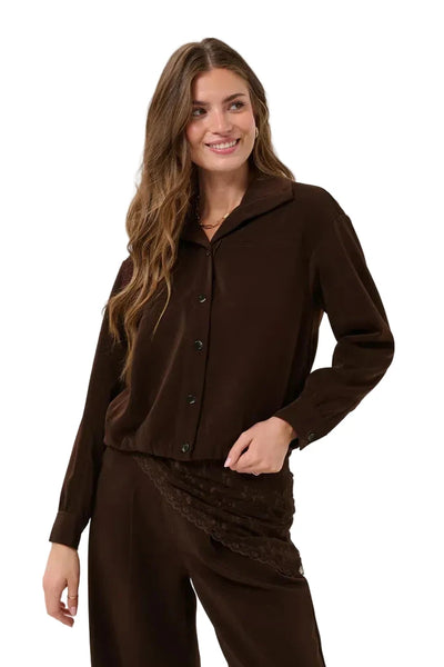 CHOCOLATE BROWN DOUBLE HEM JACKET Coats & Jackets CREAM 36 Java 