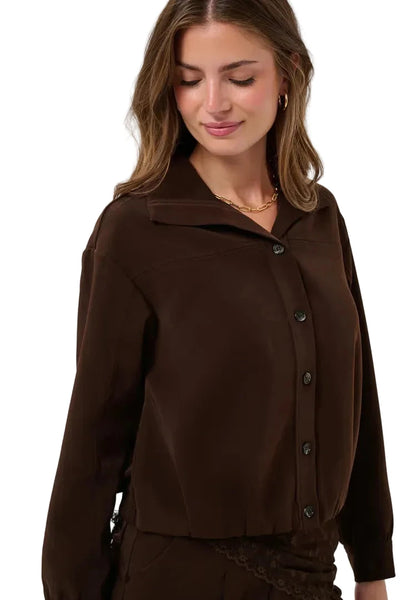CHOCOLATE BROWN DOUBLE HEM JACKET Coats & Jackets CREAM 
