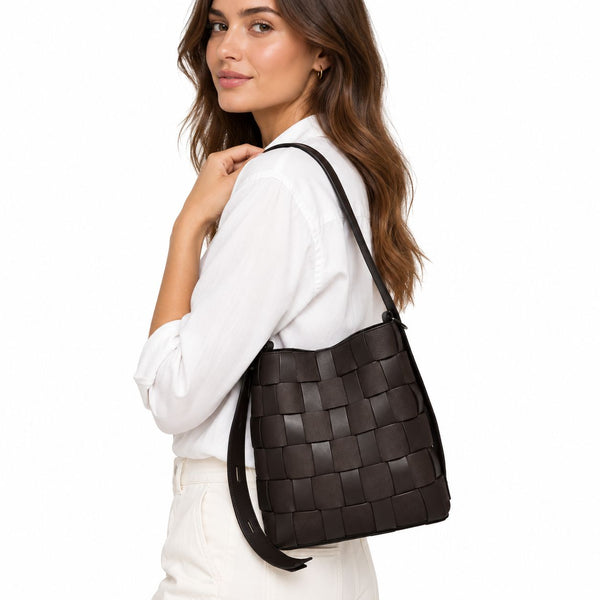 CHOCOLATE VEGAN LEATHER AND SUEDE BAG Handbag Prenelove 