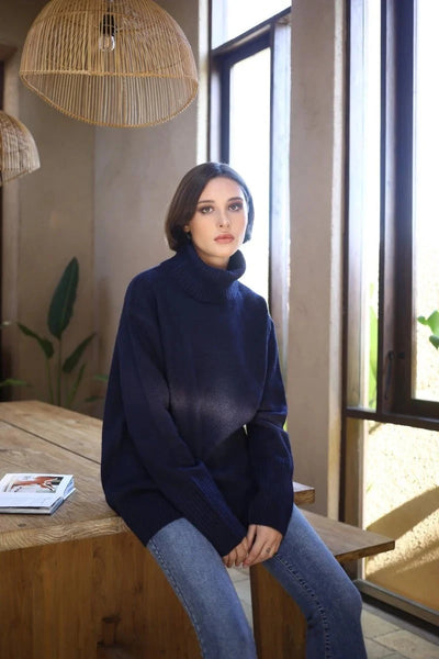 CHUNKY DARK NAVY SOFT COWL NECK SWEATER SWEATER Echo Verde 