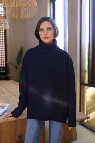 CHUNKY DARK NAVY SOFT COWL NECK SWEATER SWEATER Echo Verde O/S Dark Navy 