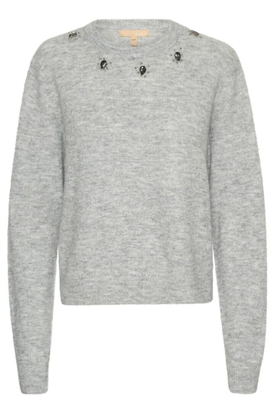 CLASSIC LIGHT GREY DETAIL NECKLINE SWEATER PULLOVER CULTURE 