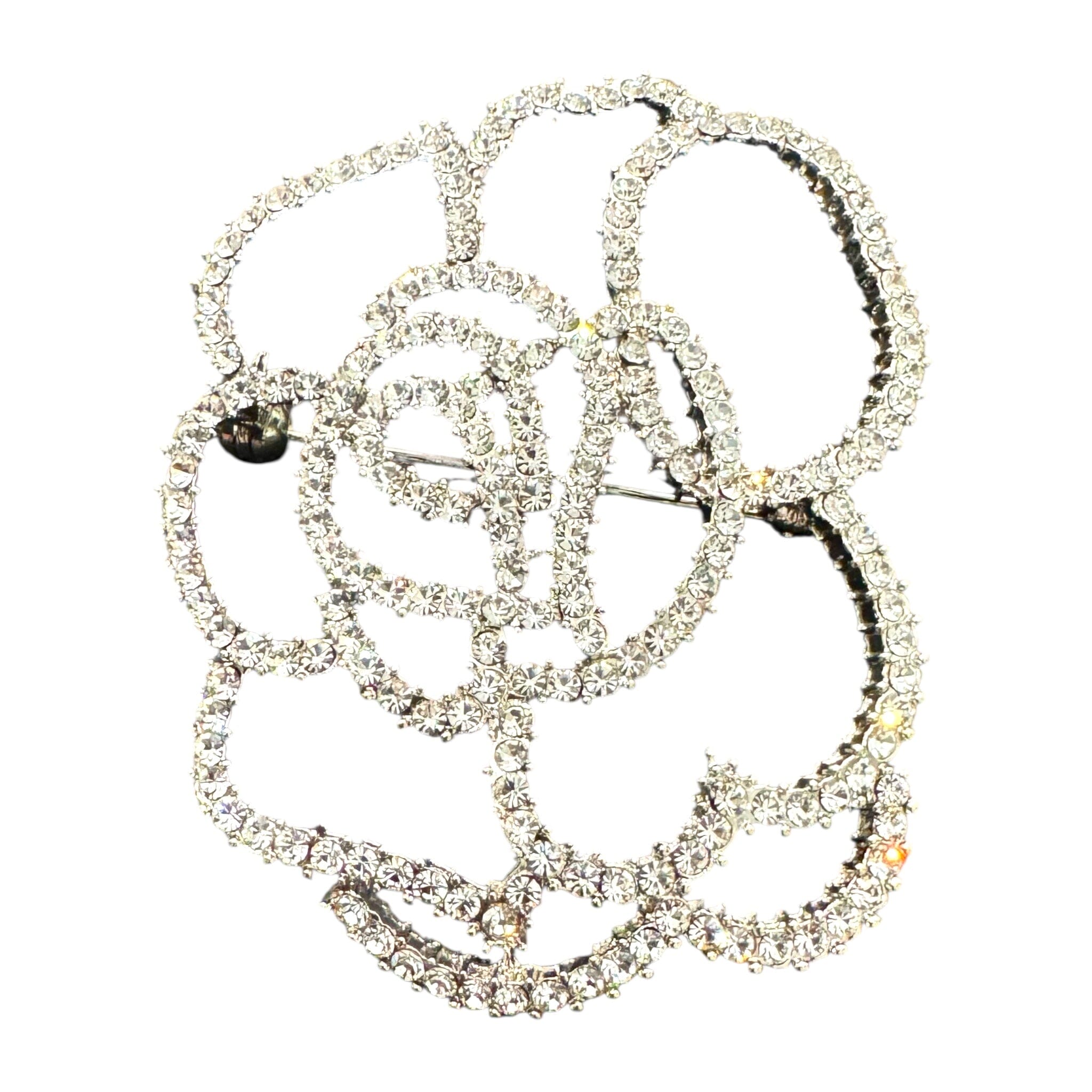 CLEAR CRYSTAL ROSE FLOWER BROOCH Brooch FashionWear Collection Silver 