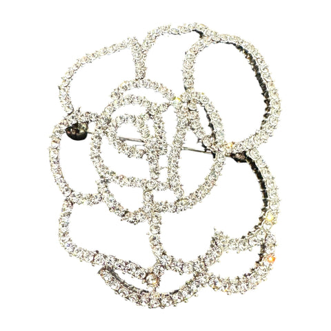 CLEAR CRYSTAL ROSE FLOWER BROOCH Brooch FashionWear Collection Silver 