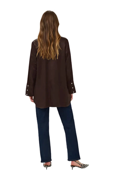 COFFEE SATIN LIKE BUTTON DOWN BLOUSE Blouse Culture 