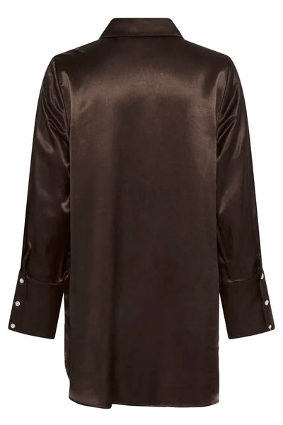 COFFEE SATIN LIKE BUTTON DOWN BLOUSE Blouse Culture 