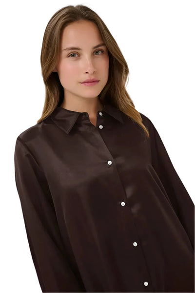COFFEE SATIN LIKE BUTTON DOWN BLOUSE Blouse Culture S Coffee 