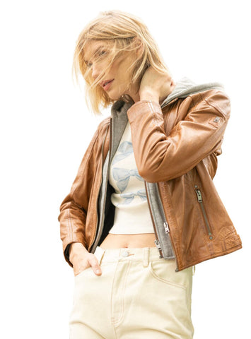 COGNAC HOODY LEATHER JACKET Jacket Mauritius 