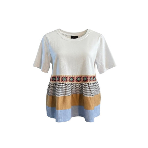 COLOR BLOCK PEPLUM T WITH EMBROIDERY TRIM Shirts & Tops Elissia 