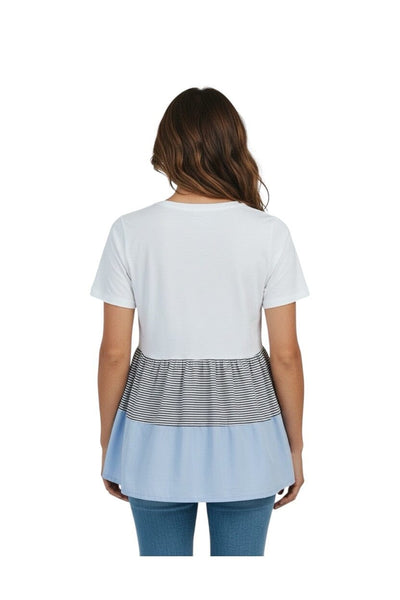 COLOR BLOCK PEPLUM T WITH EMBROIDERY TRIM Shirts & Tops Elissia 