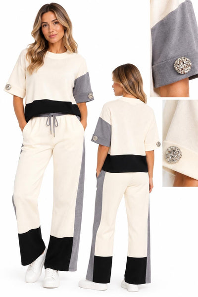 COLOR BLOCK SOFT COZY TOP AND PANT SET 2 PC SET Femme Fatale 