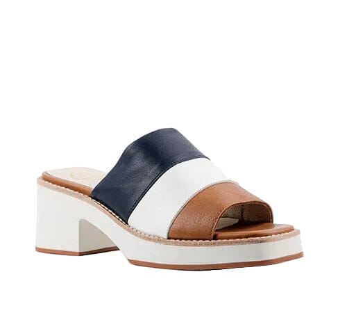 COLOR BLOCK TRIPLE BAND SLIDE SANDAL Shoes Little Empress 36 Tan White Navy 