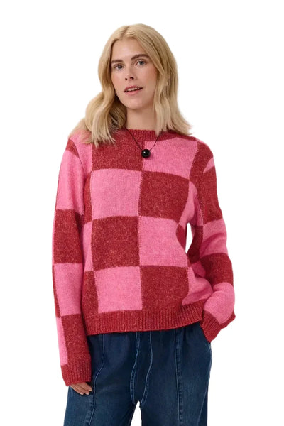 COLORBLOCK CHECK SWEATER T Shirts & Tops CULTURE XS Red/Pink Check 
