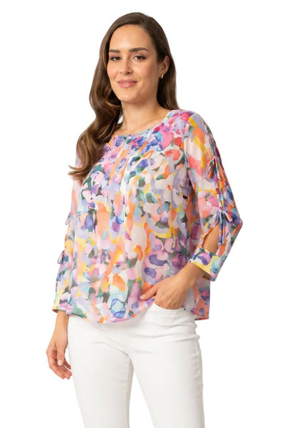 COLOURFUL TIE SLEEVE SHEER TOP Top Bali XS Multi Colours 