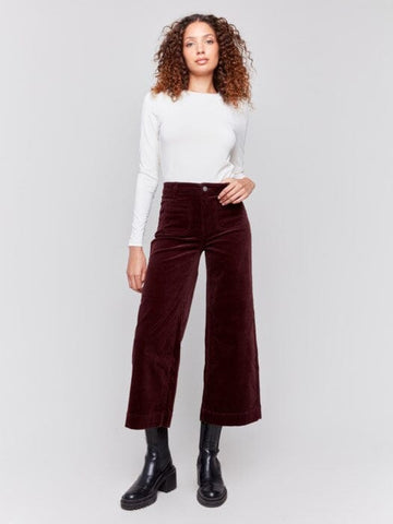 CORDOROY CROPPED FLARE FRONT POCKET PANT Pant Charlie B. 2 Plum 