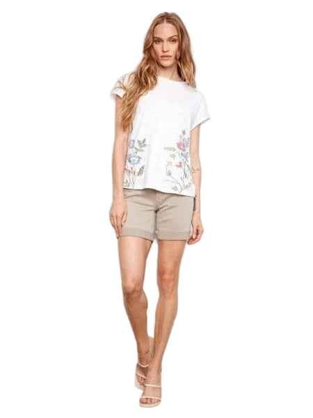 COTTON CAP SLEEVE FLORAL EMBROIDERY TOP T Shirts & Tops Charlie B 