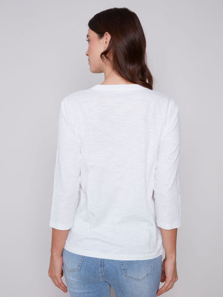 COTTON ELBOW SLEEVE WHITE KNIT TOP Top Charlie B. 