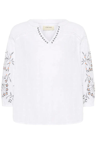 COTTON EMBROIDERED DETAILED SLEEVE TOP Shirts & Tops CREAM 