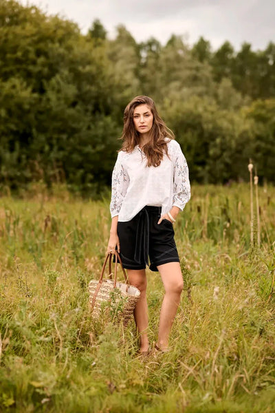 COTTON EMBROIDERED DETAILED SLEEVE TOP Shirts & Tops CREAM 