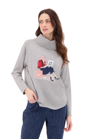 COWL NECKLINE BOSS LADY SWEATER Shirt Gabby Isabella XS Grey 