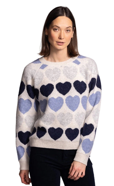 COZY BLUE HEART KARDIA SWEATER SWEATER Pink Martini XS Blue Hearts 