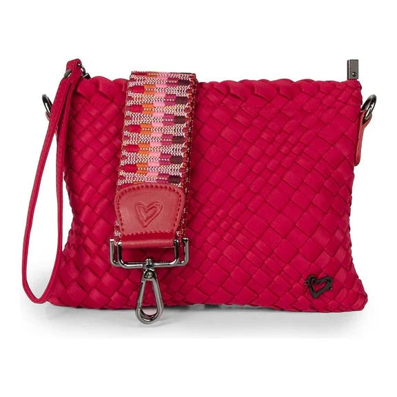 CRANBERRY RED WOVEN CROSSBODY Handbag prenelove 