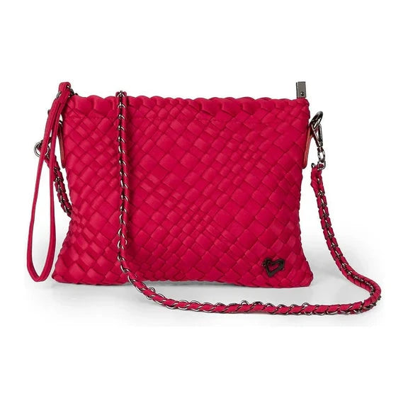 CRANBERRY RED WOVEN CROSSBODY Handbag prenelove OS Cranberry Red 